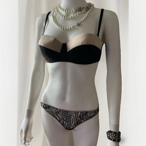 NWT Kiki de Montparnasse Nude & Black Muse Push Up Bra 36B Removable Straps